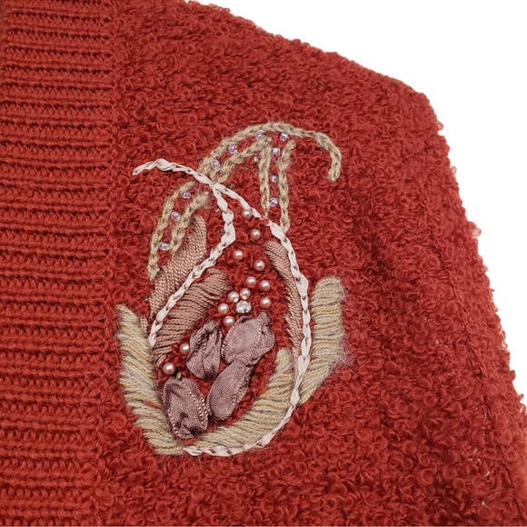 Viole Elegance Womens Vintage Burnt Red Orange Boucle Knit Sweater Vest Size M - Picture 6 of 9